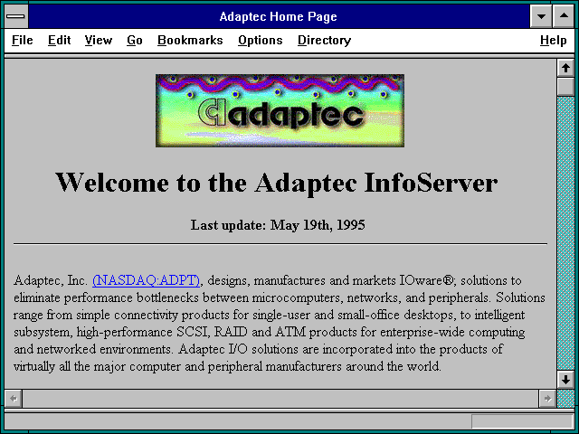 Screenshot of Adaptec Home Page