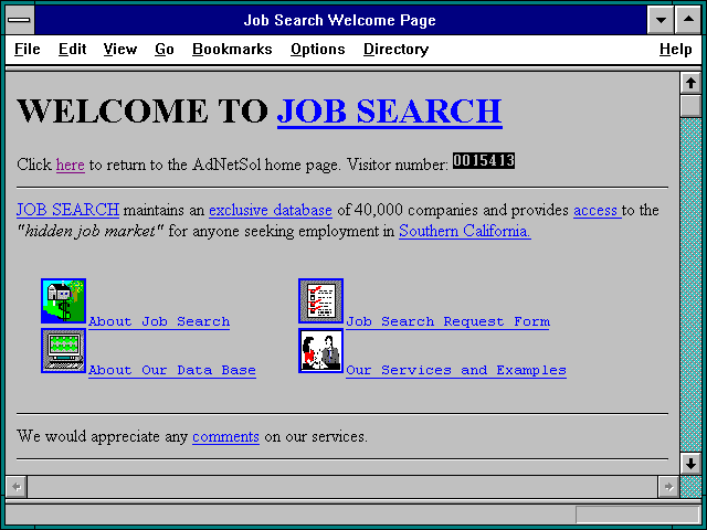 Screenshot of Job Search Welcome Page