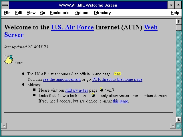 Screenshot of WWW.AF.MIL Welcome Screen