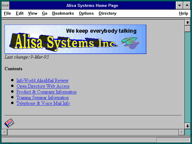 Screenshot of Alisa Systems Home Page