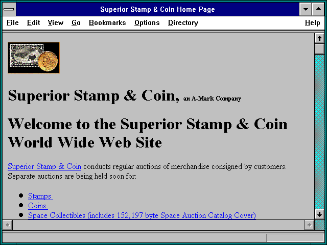 Screenshot of Superior Stamp & Coin Home Page
