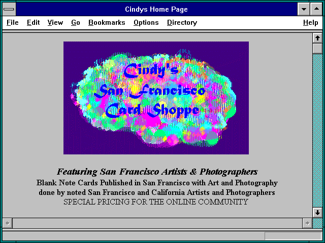 Screenshot of Cindys Home Page