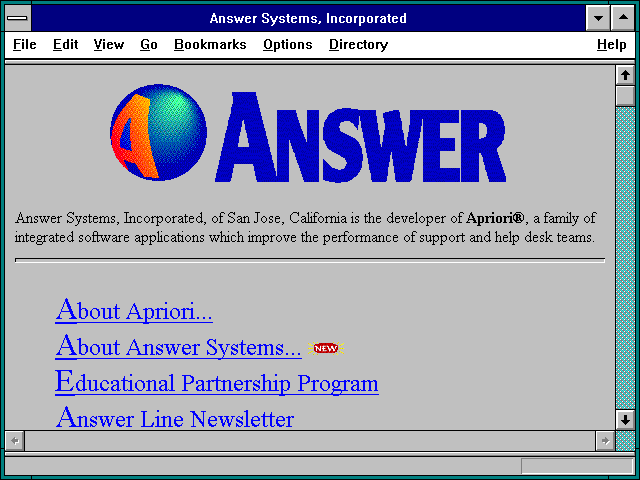 Screenshot of Answer Systems Incorporated