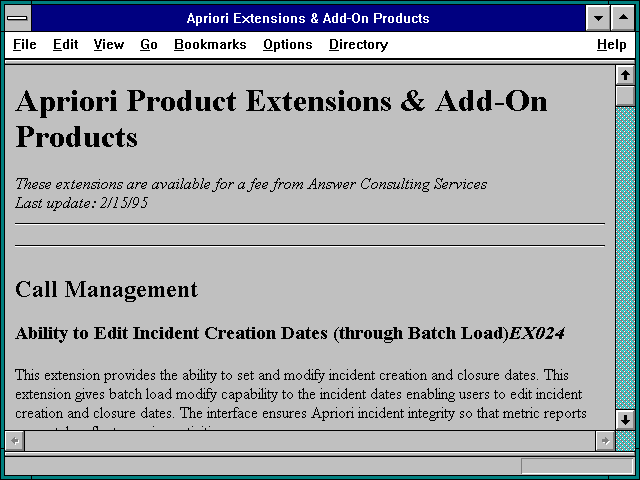 Screenshot of Apriori Extensions & Add-On Products