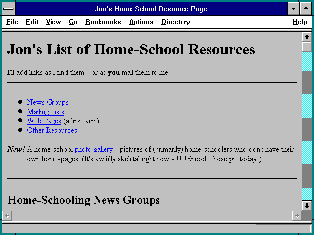 Screenshot of Jon's Home-School Resource Page