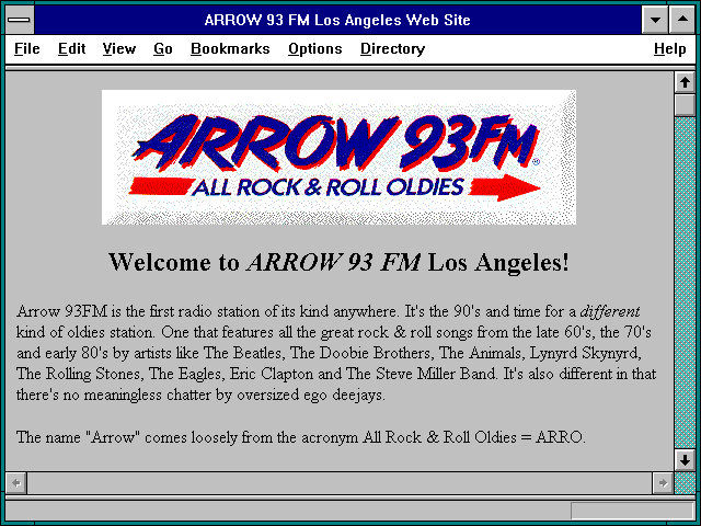 Screenshot of ARROW 93 FM Los Angeles Web Site