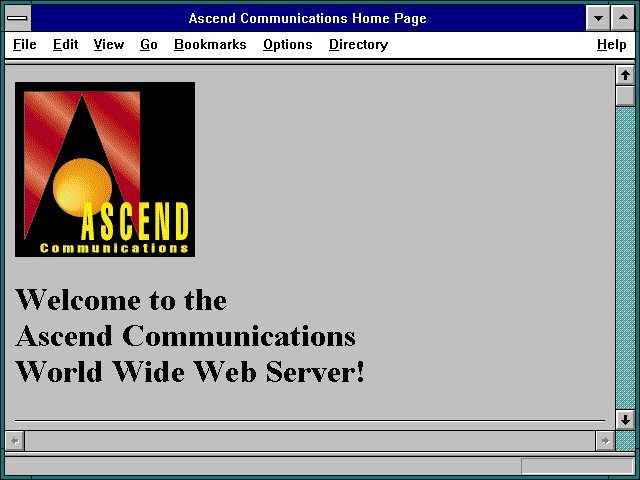 Screenshot of Ascend Communications Home Page