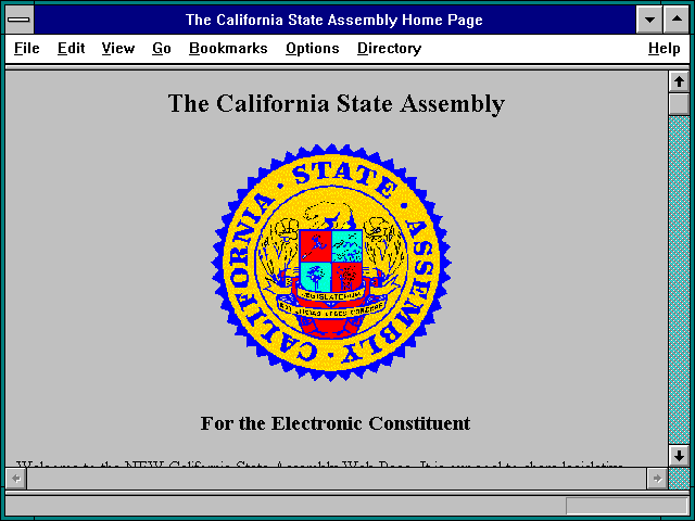 Screenshot of The California State Assembly Home Page