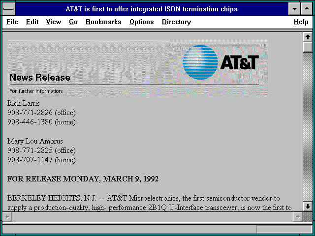 Screenshot of AT&T is first to offer integrated ISDN termination chips