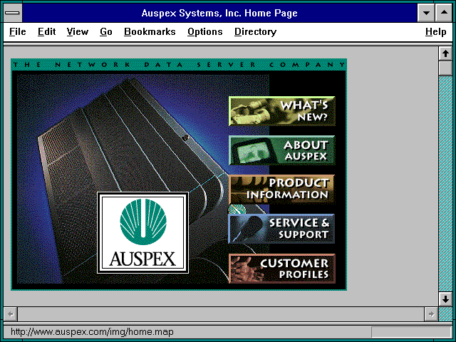 Screenshot of Auspex Systems Inc. Home Page