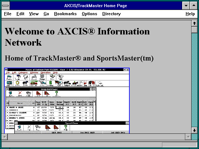 Screenshot of AXCIS/TrackMaster Home Page