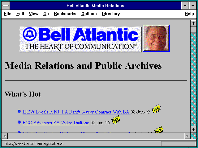 Screenshot of Bell Atlantic Media Relations
