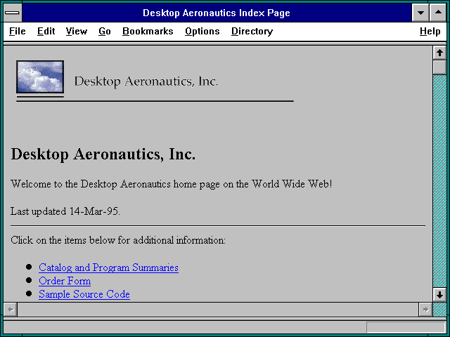 Screenshot of Desktop Aeronautics Index Page