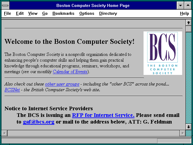 Screenshot of Boston Computer Society Home Page