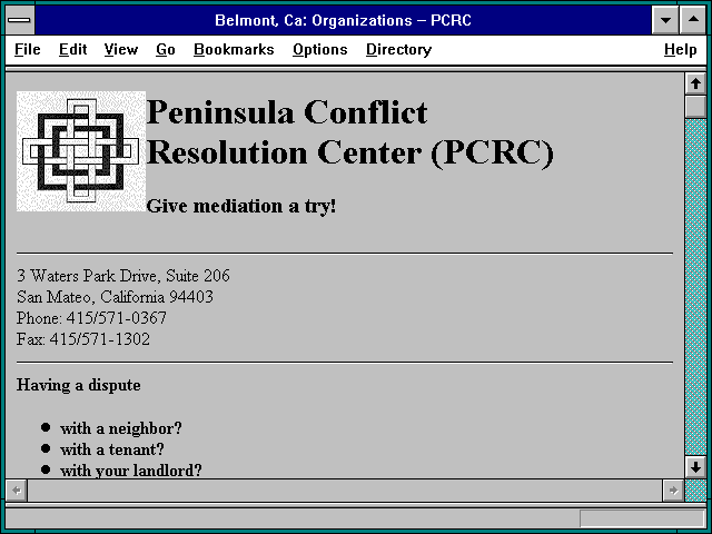 Screenshot of Belmont Ca: Organizations -- PCRC