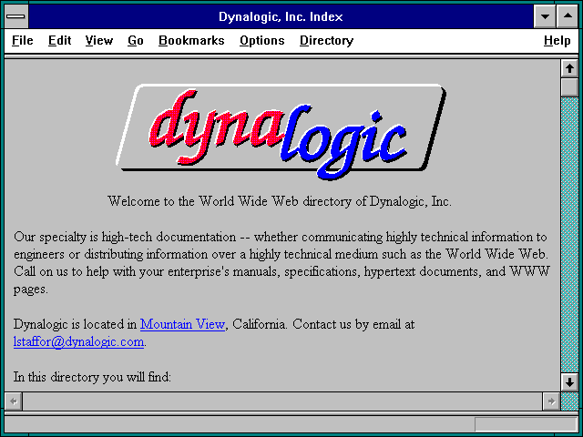 Screenshot of Dynalogic Inc. Index