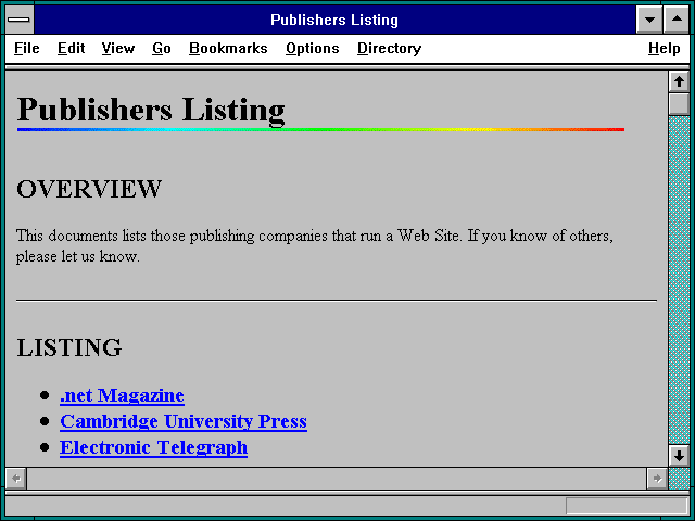 Screenshot of Publishers Listing