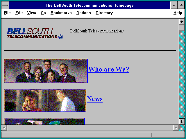 Screenshot of The BellSouth Telecommunications Homepage