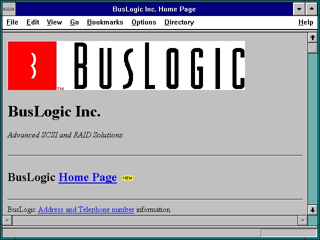 Screenshot of BusLogic Inc. Home Page