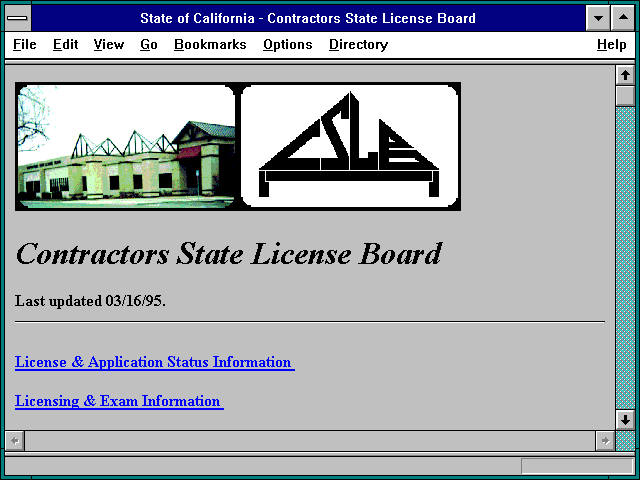 Screenshot of State of California - Contractors State License Board