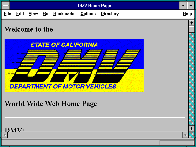 Screenshot of DMV Home Page