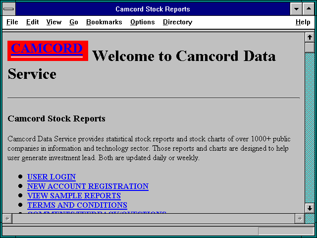 Screenshot of Camcord Stock Reports