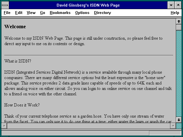 Screenshot of David Ginsberg's ISDN Web Page
