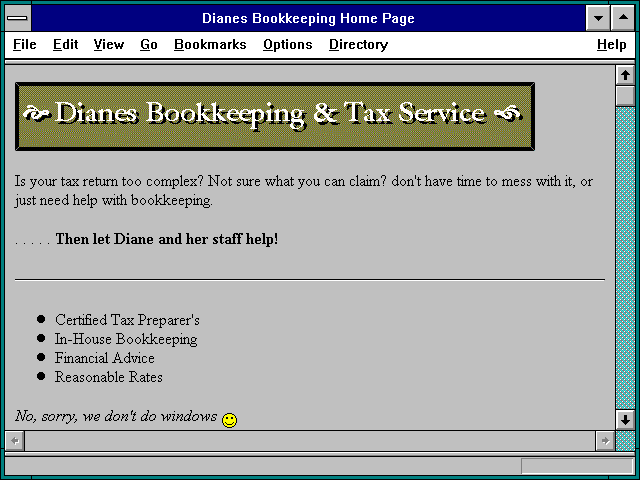 Screenshot of Dianes Bookkeeping Home Page