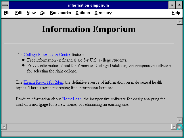 Screenshot of information emporium