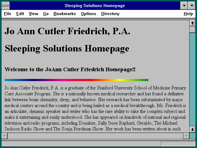 Screenshot of Sleeping Solutions Homepage