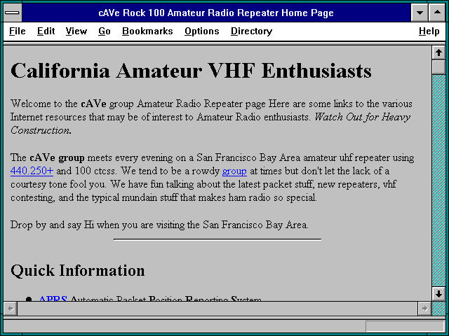 Screenshot of cAVe Rock 100 Amateur Radio Repeater Home Page