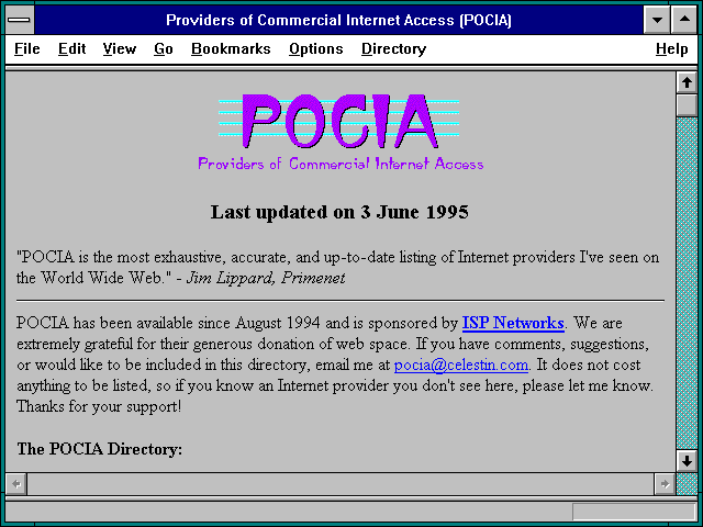 Screenshot of Providers of Commercial Internet Access (POCIA)
