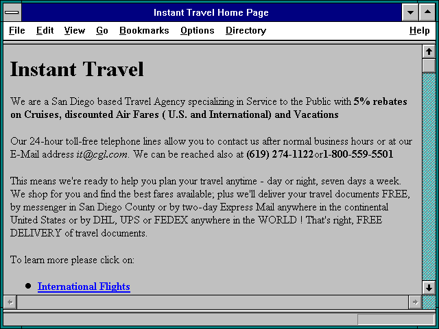 Screenshot of Instant Travel Home Page