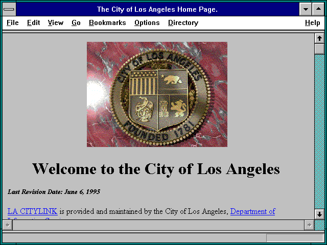 Screenshot of The City of Los Angeles Home Page.