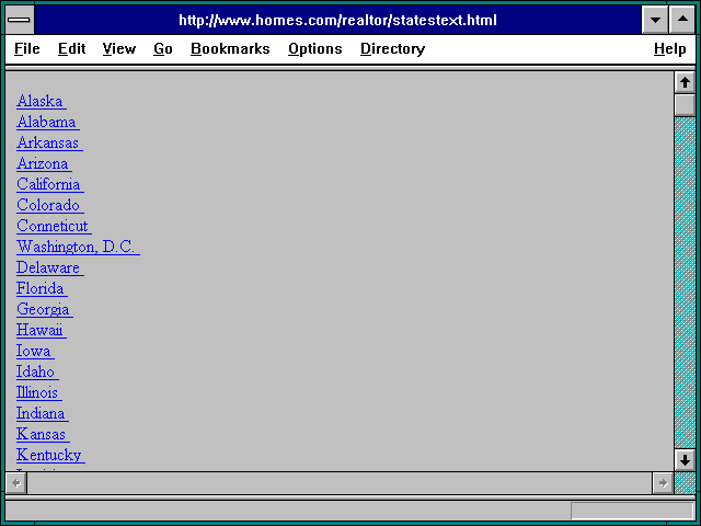 Screenshot of http://www.homes.com/realtor/statestext.html
