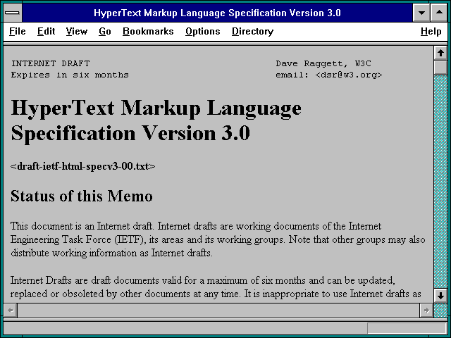 Screenshot of HyperText Markup Language Specification Version 3.0