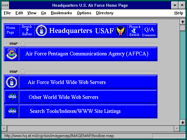 Screenshot of Headquarters U.S. Air Force Home Page