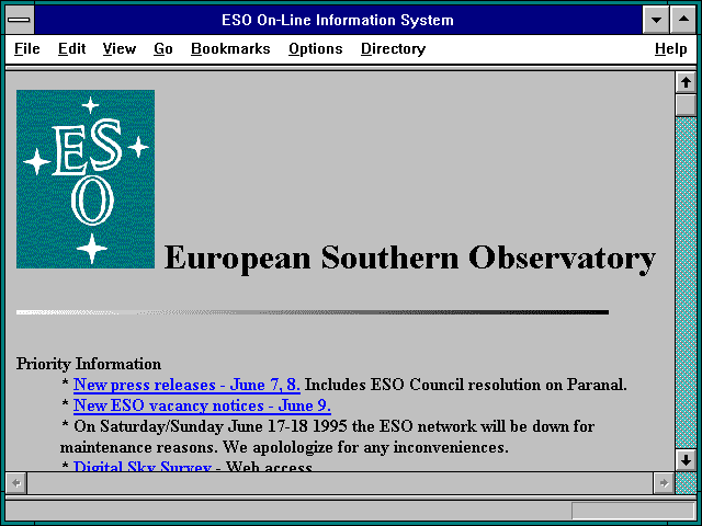 Screenshot of ESO On-Line Information System
