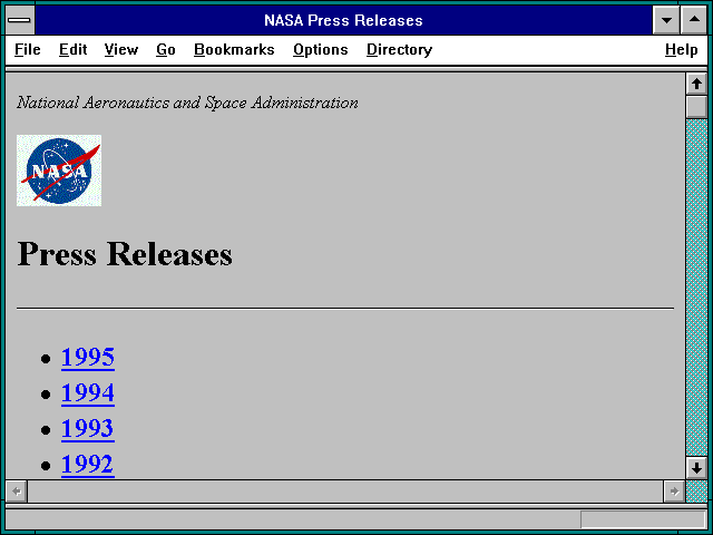Screenshot of NASA Press Releases