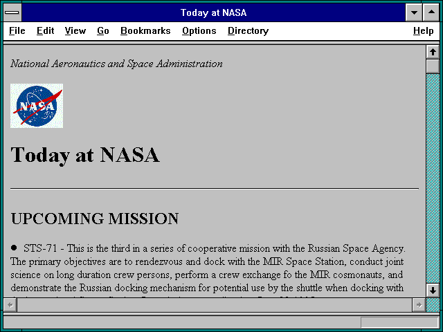 Screenshot of Today at NASA