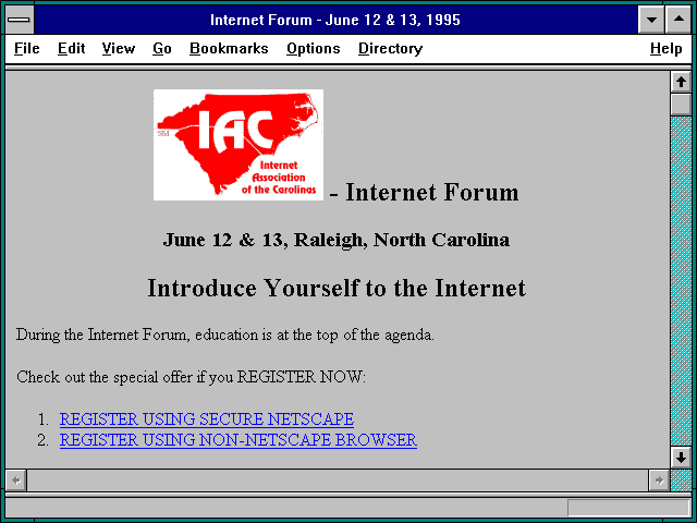 Screenshot of Internet Forum - June 12 & 13 1995