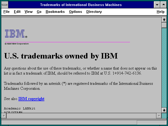 Screenshot of Trademarks of International Business Machines