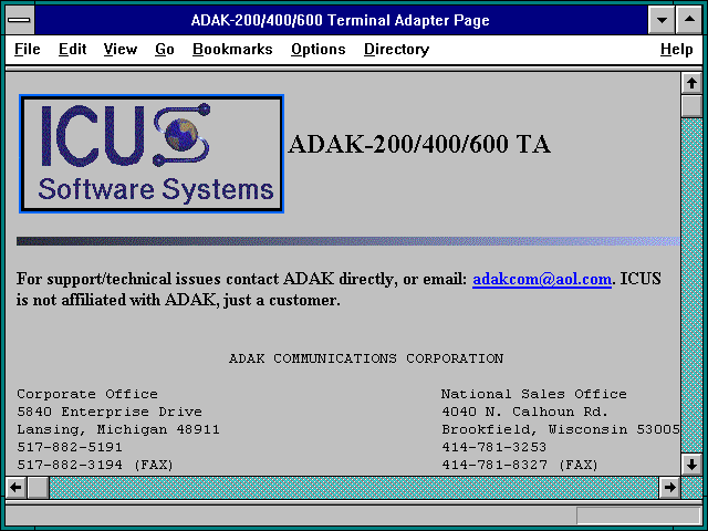 Screenshot of ADAK-200/400/600 Terminal Adapter Page