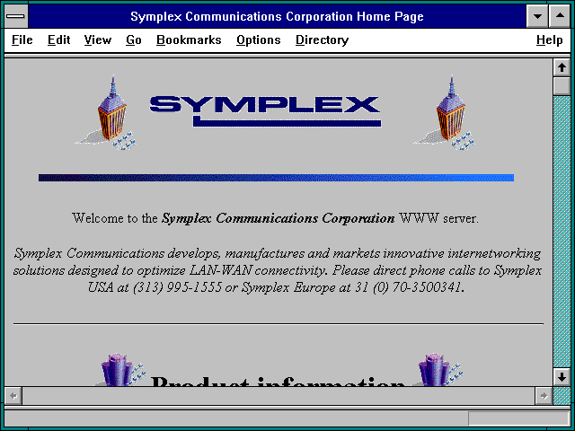 Screenshot of Symplex Communications Corporation Home Page