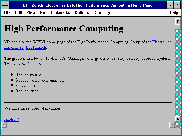 Screenshot of ETH Zurich Electronics Lab High Performance Computing Home Page