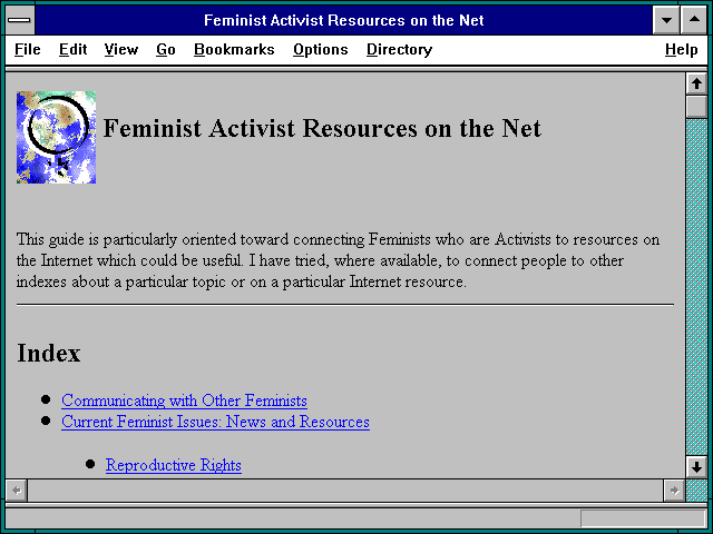 Screenshot of Feminist Activist Resources on the Net