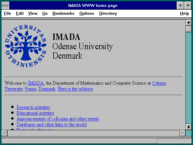 Screenshot of IMADA WWW home page