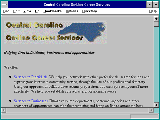 Screenshot of Central Carolina On-Line Career Services