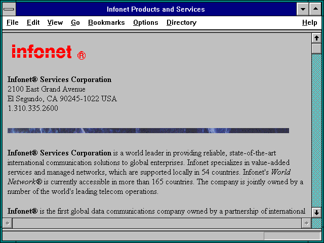 Screenshot of Infonet Products and Services