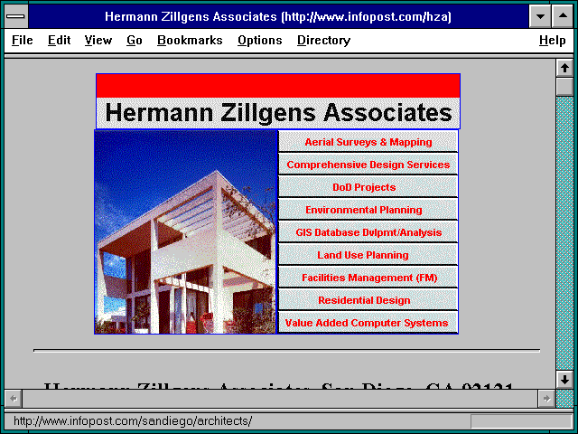 Screenshot of Hermann Zillgens Associates (http://www.infopost.com/hza)